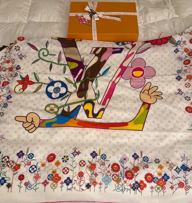 Louis Vuitton Murakami Shawl White Monogram Superflat Multicolor Wool Scarf 🩵🩷 - Image 1 of 4