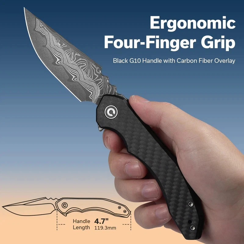 Civivi Knives Bluetick C23050-DS2 Twill Carbon Fiber Damascus Steel Knife