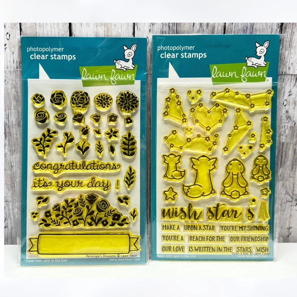 Estampillas de goma de animales flores de penélope sobre una estrella cervatillo césped Foto 1 de 1