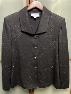St. John Evening Crystal Paillette Embellished Knit Button Up Coat Jacket Size 8 - Picture 1 of 10