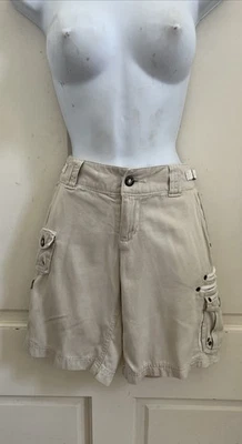 DA-NANG VINTAGE! Pantalones cortos cargo beige seda algodón tiro bajo bordados talla XS Foto 1 de 4