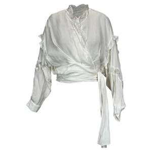Iro Jarl Lace-Trimmed Satin-Jacquard Wrap Top In Viscose Women White Size 38 - Picture 1 of 9