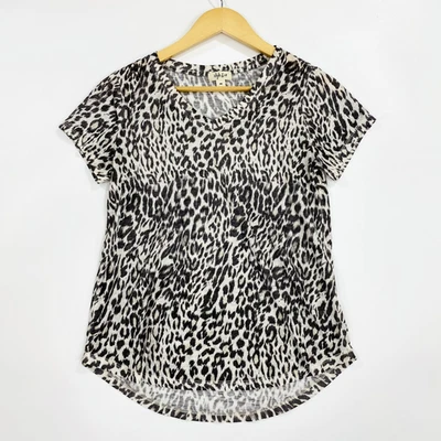 Style & Co Petite Women's Top Size PM Brown Animal Print Cap Sleeve V-Neck - Image 1 of 4