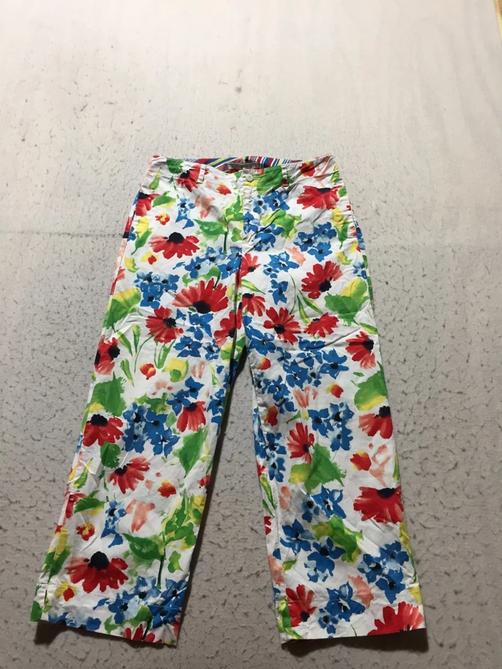 Pantalones capri Evan-Picone para mujer 8 bolsillos florales elásticos blancos multicolores Foto 1 de 4