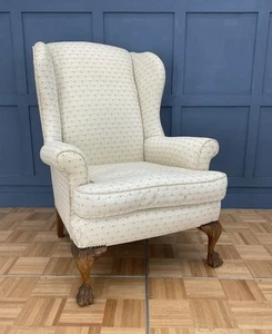 Antique Wingback Fireside Armchair Carved Ball & Claw Feet * Great Quality - Picture 1 of 10