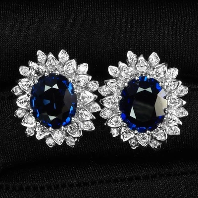 优雅皇家蓝色蓝宝石 8.55 克拉 925 纯银圣诞耳环礼物 — 第 1/4 张图片