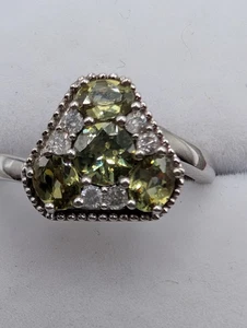 Beautiful 14ct White Gold Demantoid Garnet And Diamond Ring Size N To O - Picture 1 of 7