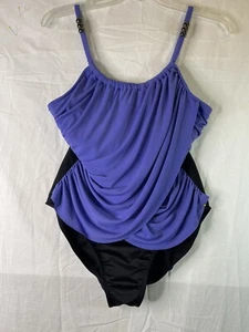 Magic Surf One Piece Swimsuit Ruched Front Unwired Bra Purple/ Black Sz 12 EUC - Picture 1 of 9