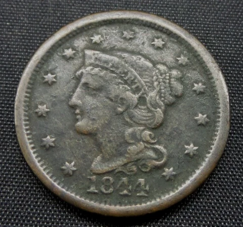 1844 Braided Hair Large One Cent 1c Coin - B493 Cover