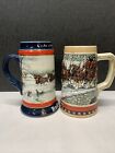 2 Budweiser Holiday Christmas Beer Stein Clydesdale Collectible Mug 1988 1990 for sale