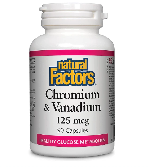 Factores naturales, cromo y vanadio 125 mcg, apoya el metabolismo saludable, 90 ca Foto 1 de 3
