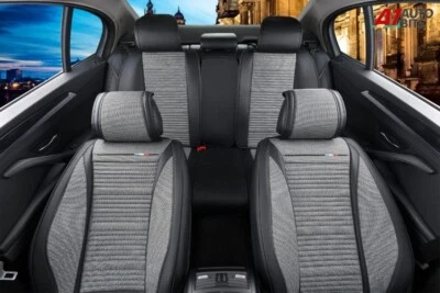 Luxury PU Leather & Grey Fabric Full Set Car Seat Covers For Ford Focus Mondeo Foto 1 de 4