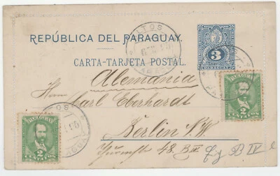 Tarjeta PS mejorada PARAGUAY 1895, ALTOS a Alemania Foto 1 de 2