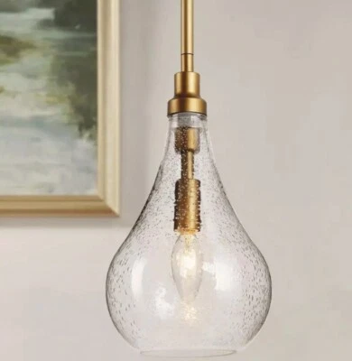 Uolfin A03623 Iros 1-Luz Latón Oro Lágrima Colgante Luz, Pantalla Vidrio Semillado Foto 1 de 4