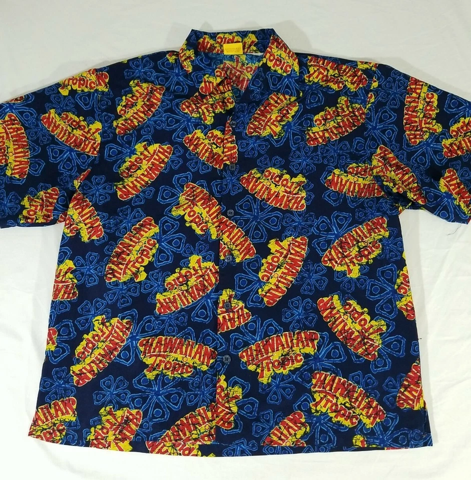 Hawaiian Tropic Logo Shirt Button Down Aloha Hawaiian Short Sleeve Mens Size 2XL - Image 1 of 4