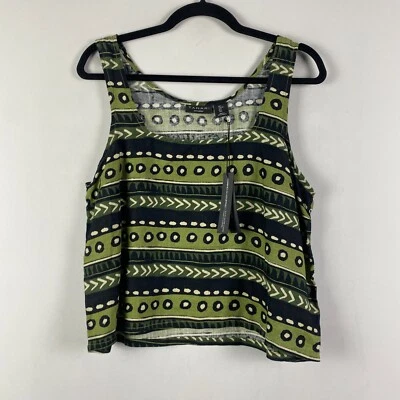 Tahari Linen Tank Top Size Large Green Black Sleeveless Foto 1 de 4