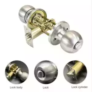 Stainless Steel Round Privacy Ball Door Knobs Handle Entrance Lock With 3 Keys - Imagen 1 de 11