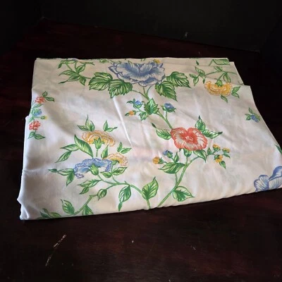 Vintage Lady Pepperell Cathay Green Blue Yellow Floral Sing Twin Flat Sheet 1970 - Image 1 of 3