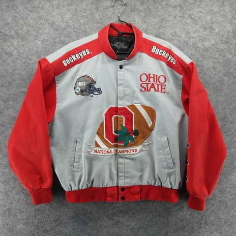 Ohio State Buckeyes Jacket Mens XL Gray Red OSU 2002 National Champions Grunge Cover