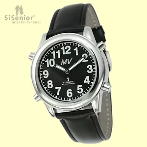Sprechende Uhr Funk Armbanduhr Sprachausgabe Blindenuhr Herren Lederband 1136SL - Bild 1 von 5