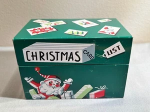 Scatola porta ricette lista cartoline natalizie Babbo Natale vintage Mayfair latta litografia metallo anni 50 - Foto 1 di 11