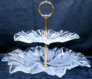 Mikasa clear & frosted glass 2-tier snack appetizer 13" & 9.25" plates w/ tulips