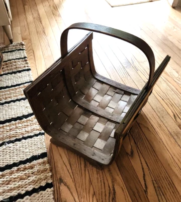 Vintage Slat Firewood Holder Fireplace Log Magazine Woven Bentwood MCM Eagle - Image 1 of 4