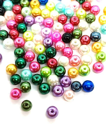 TAFFBEADS 100pcs 8mm Multicoloured round glass pearl beads DIY Craft Jewellery Making