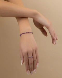 Purple Amethyst Smooth Round 4-5MM Gemstone Beads Stretchable Bracelet For Women - Picture 1 of 9