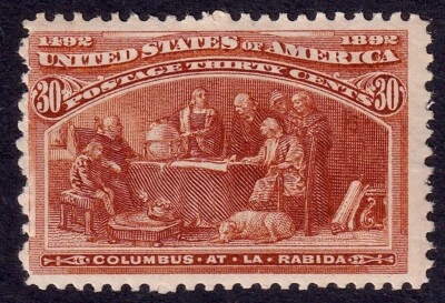 US Scott 239, 1893 Columbus at La Rabida, 30c orange brown, NH MINT - Image 1 of 2