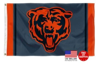 Bandeira Chicago Bears 3x5 Bandeira Homem Caverna Bandeira 3 x 5 Nova Tailgating Cinza Da Bears - Imagem 1 de 4