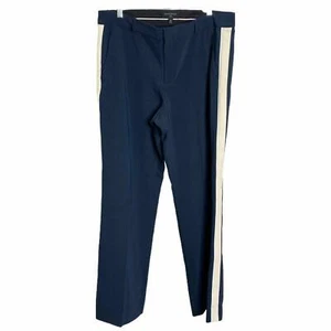 Banana Republic Damen Anzughose marineblau weiß Streifenbesatz hoher Bund flache Vorderseite 12 - Bild 1 von 6