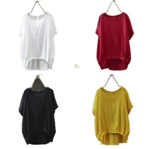 Camiseta de mujer manga corta suelta para el torso camisa asimétrica dobladillo alto-bajo informal suave - Imagen 1 de 16