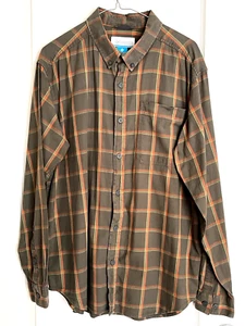 COLUMBIA Brown Orange Plaid Long Sleeve Cotton Button Shirt Men Sz L - Picture 1 of 3