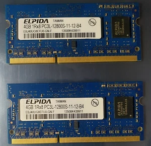 ELPIDA 8GB 2X4GB DDR3 1RX8 1600MHz PC3L-12800S 204pin SODIM Laptop Memory RAM - Picture 1 of 1