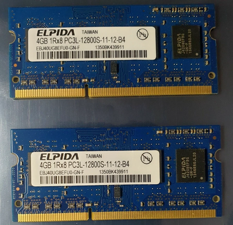 ELPIDA 8GB 2X4GB DDR3 1RX8 1600MHz PC3L-12800S 204pin SODIM Laptop Memory RAM  - Image 1 of 1
