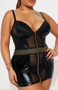 Fashion Nova Sexy Black Faux Leather & Lace Chemise Lingerie Plus Size 2X, 18/20 - Picture 1 of 5