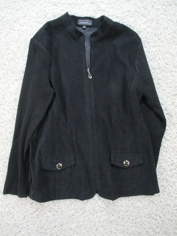 Elementz Jacket Womens Large Black Zip Up Corduroy Pockets Long Sleeve Polyester - Image 1 of 4