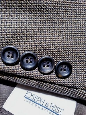 Jaqueta Blazer 50R Joseph & Feiss Marrom Preto Dente Xadrez Lã Tweed Casaco Esportivo - Imagem 1 de 4