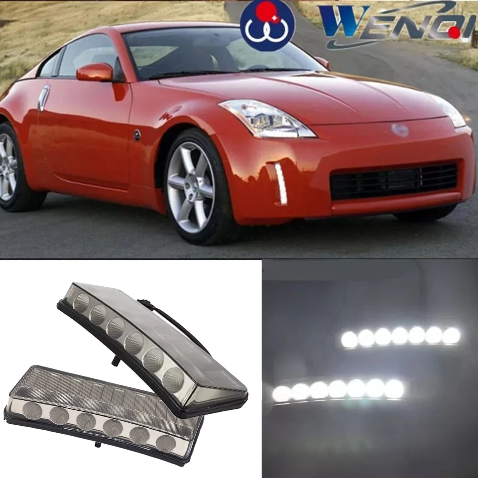 For 2003 2004 2005 Nissan 350Z LED DRL Gray Lens Fog Lights Lamps w/wiring - Image 1 of 4