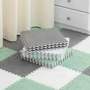 36 Pcs Plush Foam Floor Mat Square Interlocking Carpet Tiles with Border Fluffy - Picture 1 of 12