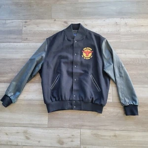 Chaqueta Universitaria Ross Aviación Vintage Negra sobre Cuero Lana Negro XL Nuevo México - Imagen 1 de 7