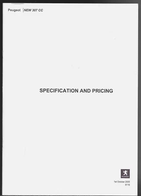 Peugeot 307 CC Coupe Cabriolet Specifications 2005-06 UK Market Brochure S SE - Image 1 of 2