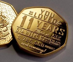 Gedenkmünze 11. Geburtstag 24 kt Gold. Geschenk/Präsent. 11 Jahre Sohn/Tochter - Bild 1 von 7