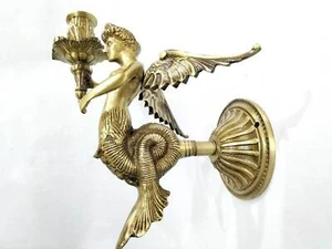 Handgefertigter Kerzenhalter aus Messing gefertigt königlicher fliegender Mann Meerjungfrau mit Flügeln in Form  - Bild 1 von 7