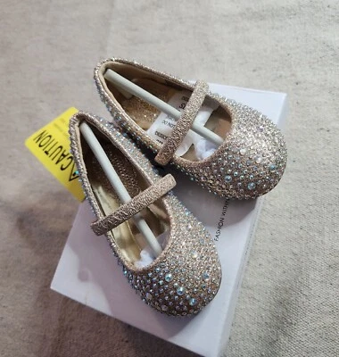 Sapatos infantis femininos Dream Pairs tamanho 4T glitter dourado Muy Shine - Imagem 1 de 4