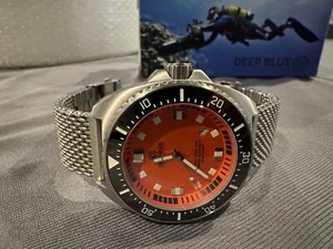 Deep Blue Men's Deep Star Swiss Automatic Orange Dial 45mm SS MESH Band 🐦🔥 - Picture 1 of 12