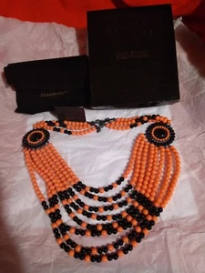 Joan Rivers QVC Vintage Necklace 3 Strand Orange Chunky Orange Signed NIB ✞ - Picture 1 of 8
