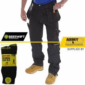 Herren Arbeitshose Cargohose Teil elastisch, Knieschützer Taschen Tuff + kostenlose Socken - Bild 1 von 5