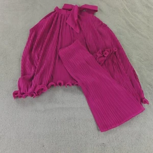 Beulah Set Womens One Size Pink Fuchsia Halter Tank Pants Pleated Suzanna Ruffle - Picture 1 of 23